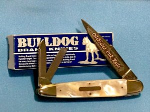 Vintage Bulldog Brand 3 Blade Celebrated Dirk Knife Whittler w/ Flashy Mother of Pearl Handles -NOS