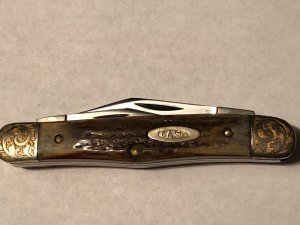 Case  Engraved whittler brass bolster 