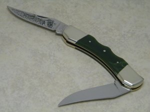 Star Hand Crafted Japan No. 3393-2 Green Marble Double Lockback Muskrat Knife