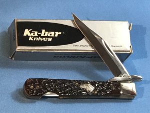 Ka-Bar Cheetah / Swing Guard Knife w/ Nice Red Bone Handles & Dog Head Shield -NOS in Box & M/NM