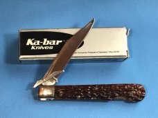 Ka-Bar Cheetah / Swing Guard Knife w/ Nice Red Bone Handles & Dog Head Shield -NOS in Box & M/NM Ka-Bar Cheetah / Swing Guard Knife w/ Nice Red Bone Handles & Dog Head Shield -NOS in Box & M/NM