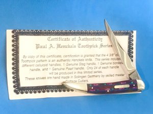 Paul Henckels Toothpick knife  w/ Multi Color (Purple, Green, Blue) Synthetic Handles -NOS +Orig Box
