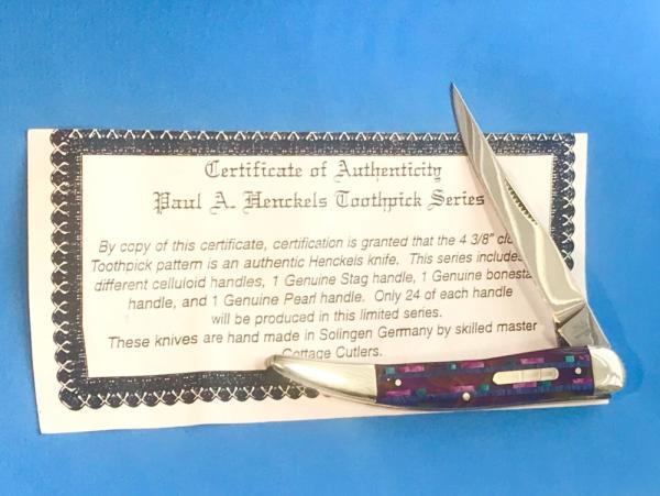 Paul Henckels Toothpick knife  w/ Multi Color (Purple, Green, Blue) Synthetic Handles -NOS +Orig Box