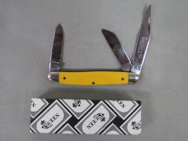 QUEEN STEEL #9A YELLOW STOCKMAN 3 BLADE KNIFE IN BOX QUEEN STEEL #9A YELLOW STOCKMAN 3 BLADE KNIFE IN BOX