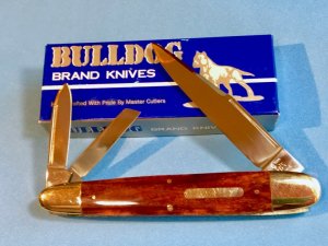 Vintage Bulldog Brand 3 Blade Celebrated Dirk Whittler Knife w/ Brown Bone Handles -NOS -M/NM