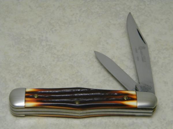 Queen Steel #56S Burnt Orange Imitation Winterbottom Bone Coke Bottle Knife Q90 Stamp Etched c.1990 Queen Steel #56S Burnt Orange Imitation Winterbottom Bone Coke Bottle Knife Q90 Stamp Etched c.1990