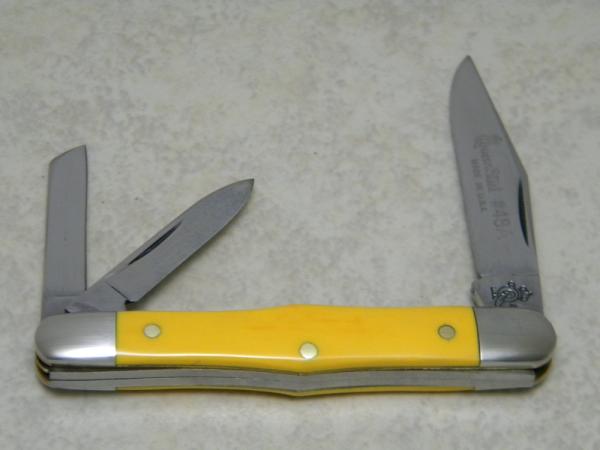 Queen Steel #48A Yellow Whittler Knife Q90 Stamp Etched c.1990 Queen Steel #48A Yellow Whittler Knife Q90 Stamp Etched c.1990