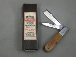 SCHATT & MORGAN QUEEN-KEYSTONE SERIES 042369 ONE ARM RAZOR BARLOW 1991 KNIFE IN BOX 