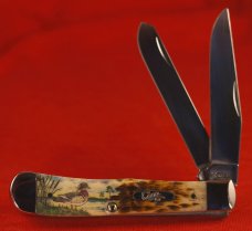 CASE XX TRAPPER KNIFE COLOR SCRIMSHAW Wood Duck n a Swamp