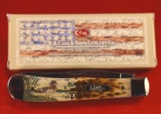 CASE XX TRAPPER KNIFE COLOR SCRIMSHAW Wood Duck n a Swamp