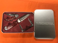 Winchester 3 piece wood handled knives in gift tin