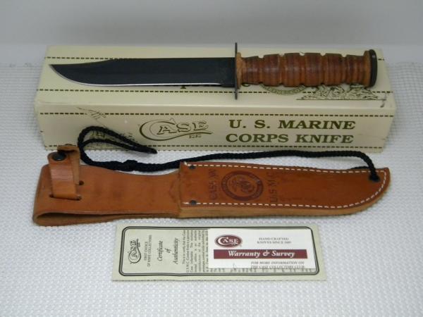 Case XX Bradford PA USMC 1998 USA Stacked Leather Fixed Blade Fighting Knife & Sheath in Box Case XX Bradford PA USMC 1998 USA Stacked Leather Fixed Blade Fighting Knife & Sheath in Box