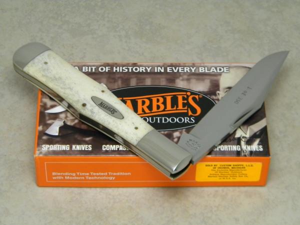 Marbles M.S.A. Co. 02 Gladstone, Mich USA Smooth Natural Bone Large Coke Bottle Knife in Box c.2002