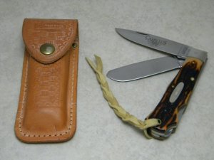 Camillus NY USA #716 Imitation Stag Double Lockback Knife in Pouch