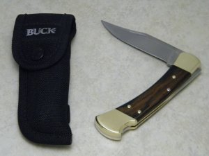 Buck USA Model 110 Wood Folding Hunter Lockback Knife & Pouch c.2005