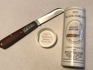 Tidioute Cutlery USA GEC 153117 Canvas Micarta 2017 Blade Forums TC Barlow Knife in Tube