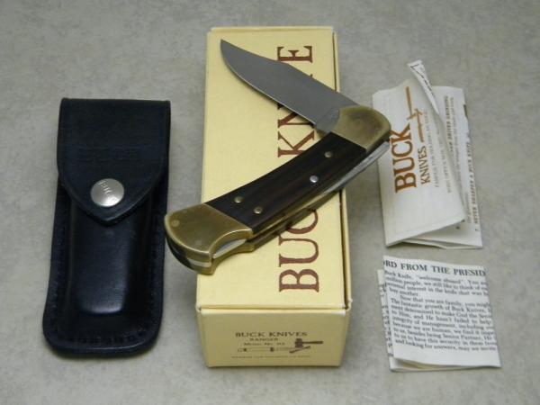 Buck 112 USA Ranger Wood Folding Lockback Knife & Pouch in Box - 3 Dot Marking c.1980-1981 Buck 112 USA Ranger Wood Folding Lockback Knife & Pouch in Box - 3 Dot Marking c.1980-1981
