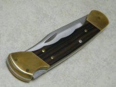 Buck 110 USA Hunter Grooved Wood Folding Lockback Knife & Pouch in Box - 4 Dot Marking c.1981-1986