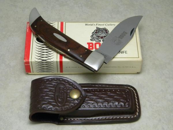 Case XX USA 9 Dot (1981) Wood P172L SSP Boss Lockback Clasp Knife & Pouch in Box Case XX USA 9 Dot (1981) Wood P172L SSP Boss Lockback Clasp Knife & Pouch in Box