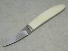 Koji Hara Custom Knives Mastodon Ivory HA-510 Eagle Claw II Finger Skinner Knife & Sheath in Box
