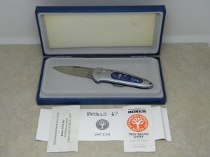 Boker Solingen Germany Stainless 1997 LTD. Apollo 17 25th Anniversary Button Lock Knife in Box