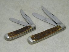 Queen USA Rogers Bone "Master Cutler Collection" Trapper and Mini Trapper Knife Set in Box c.1977