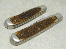 Queen USA Rogers Bone "Master Cutler Collection" Trapper and Mini Trapper Knife Set in Box c.1977