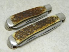 Queen USA Rogers Bone "Master Cutler Collection" Trapper and Mini Trapper Knife Set in Box c.1977