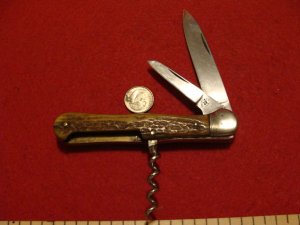 Robert Klaas Antique Kissing Crane Solingen Corkscrew Stag Handle Pocket Knife