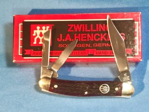 Zwilling  J A Henckels, 3 Blade Whittler pocket knife w/ Nice Red Bone Handles - NOS -NM