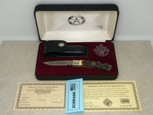 Schrade + USA LTD Texas Ranger Staglon Lockback Knife and Pouch in Box