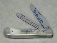 Case XX SS USA 3 Dot (1987) Blue Bone B254 SS Michigan Sesquicentennial Trapper Knife in Box Case XX SS USA 3 Dot (1987) Blue Bone B254 SS Michigan Sesquicentennial Trapper Knife in Box