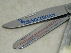 Case XX SS USA 3 Dot (1987) Blue Bone B254 SS Michigan Sesquicentennial Trapper Knife in Box Case XX SS USA 3 Dot (1987) Blue Bone B254 SS Michigan Sesquicentennial Trapper Knife in Box