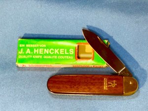 Vintage Henckels International Single Blade Cigar Style Knife with wood'ish or synthetic handle -NOS
