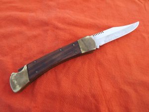 Kabar KA-BAR USA 1189 Stainless Wood & Brass Large Folding Hunter Lockback Knife