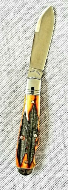 TUNA VALLEY AMBER SAMBAR STAG TEARDROP EO KNIFE,NIB 1/50,W/GEC SLIP & COA,154-CM TUNA VALLEY AMBER SAMBAR STAG TEARDROP EO KNIFE,NIB 1/50,W/GEC SLIP & COA,154-CM