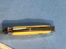 Vintage Ka-Bar Dog Head 3 Blade Stockman Knife w/ Yellow Derlin Handles -Dog Head Shield -NOS & M/NM Vintage Ka-Bar Dog Head 3 Blade Stockman Knife w/ Yellow Derlin Handles -Dog Head Shield -NOS & M/NM
