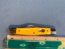 Vintage Ka-Bar Dog Head 3 Blade Stockman Knife w/ Yellow Derlin Handles -Dog Head Shield -NOS & M/NM Vintage Ka-Bar Dog Head 3 Blade Stockman Knife w/ Yellow Derlin Handles -Dog Head Shield -NOS & M/NM