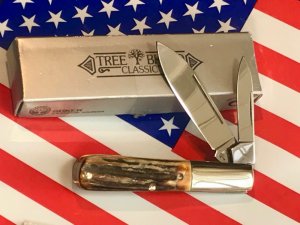 Vintage Boker (Tree Brand) 2 Blade Barlow w/ Great Stag Handles NOS with Orig Box