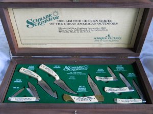 Schrade 1990 Great American Outdoors Scrimshaw Set USA Mint