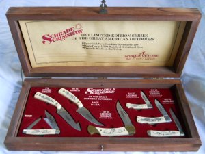 Schrade 1991 Great American Outdoors Scrimshaw Set USA Mint