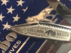 Vintage Bulldog Brand 2 Blade Gunstock Knife w/ Flashy Mother of Pearl Handles +Laser Etching Vintage Bulldog Brand 2 Blade Gunstock Knife w/ Flashy Mother of Pearl Handles +Laser Etching