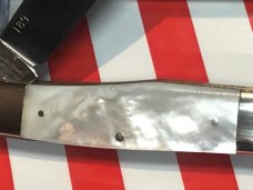 Vintage Bulldog Brand 2 Blade Gunstock Knife w/ Flashy Mother of Pearl Handles +Laser Etching Vintage Bulldog Brand 2 Blade Gunstock Knife w/ Flashy Mother of Pearl Handles +Laser Etching