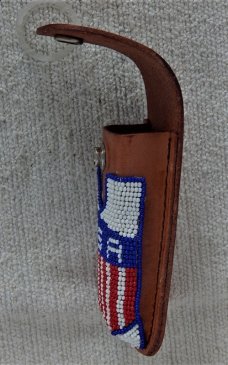 Schrade U.S.A. Beaded Leather Red, White And Blue Sheath for LB-7, LB-8, 7OT ,6OT, etc. knife. Schrade U.S.A. Beaded Leather Red, White And Blue Sheath for LB-7, LB-8, 7OT ,6OT, etc. knife.