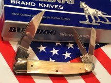 Vint HAND MADE Bulldog Brand 3 Blade Seductress Whittler w Fiery Gold Lip Mother of Pearl Handle Vint HAND MADE Bulldog Brand 3 Blade Seductress Whittler w Fiery Gold Lip Mother of Pearl Handle