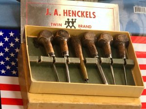 Vintage J A Henckels Wood Carving Tools/Chisels -NM Cond -Lightly Used & Don't Appear Ever Sharpened