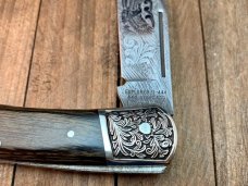 Explorer by Gutmann N.Y. 5” Lockback Damascus Etched Stainless Grey Pakkawood Seki Japan Explorer by Gutmann N.Y. 5” Lockback Damascus Etched Stainless Grey Pakkawood Seki Japan
