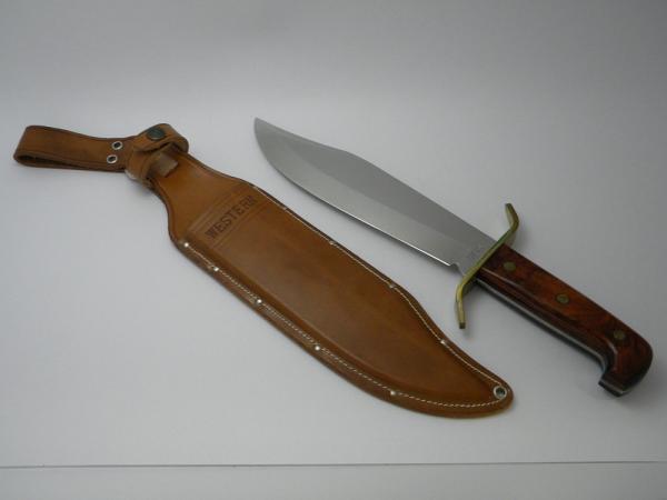 Western USA W49 Wood Bowie Fixed Blade Knife & Sheath c.1984