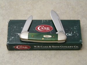 Case XX USA 2007 Smooth Mossy Green Bone 62132 SS Baby Butterbean Mini Canoe Knife in Box