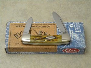 Case XX USA 2003 Pocket Worn Antique Bone 62132 SS Baby Butterbean Mini Canoe Knife in Box